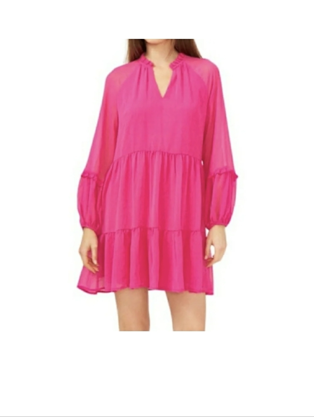Vince Camuto ,Pink Ruffle-Neck Tiered Dress, Xs